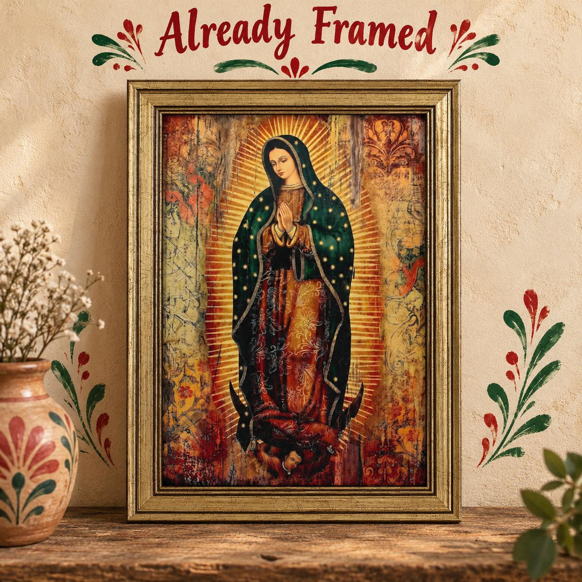 Cuadro de la Virgen de Guadalupe — A021 — Vista del producto en ángulo