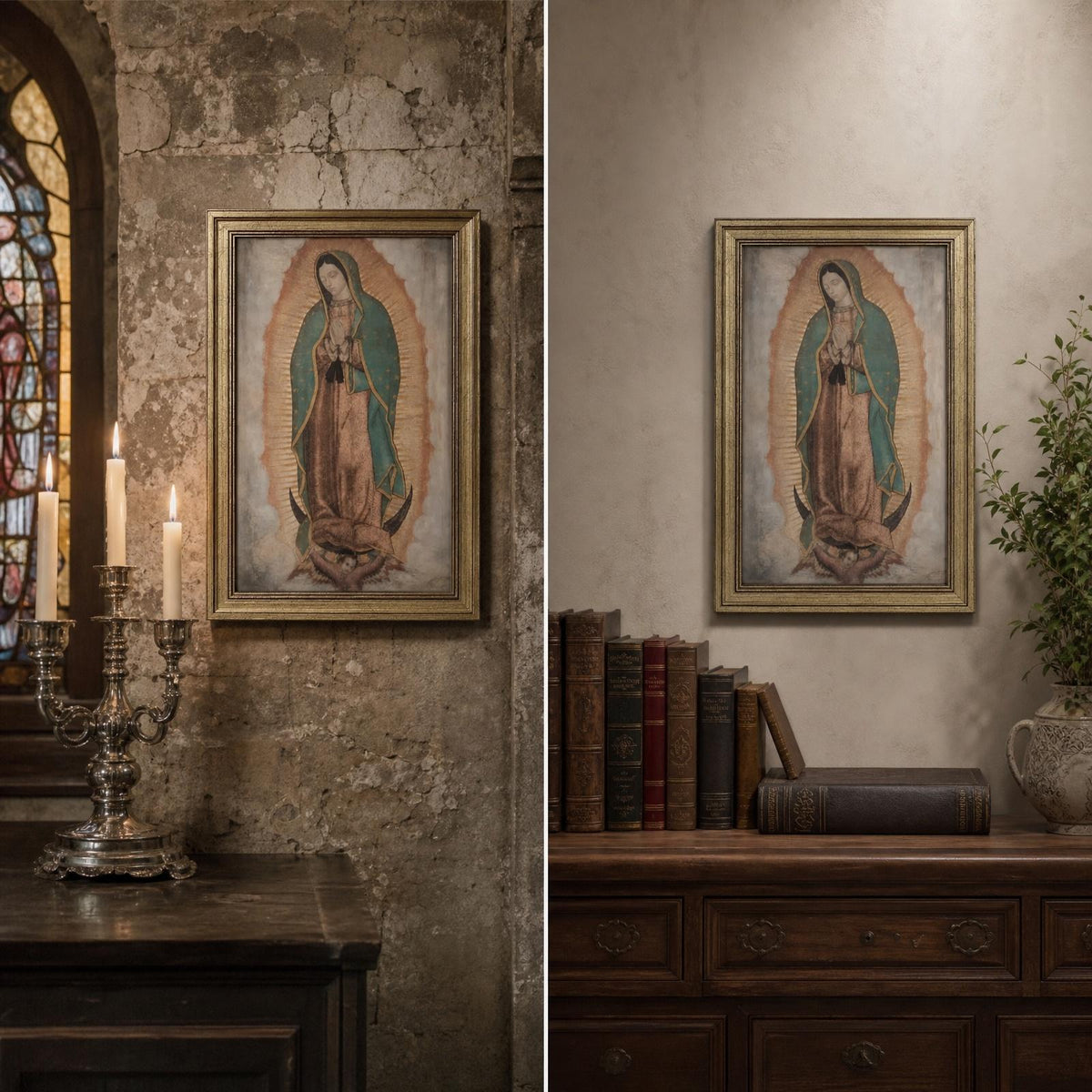 Our Lady of Guadalupe Framed Wall Art — Classic — Product styled in a home interior