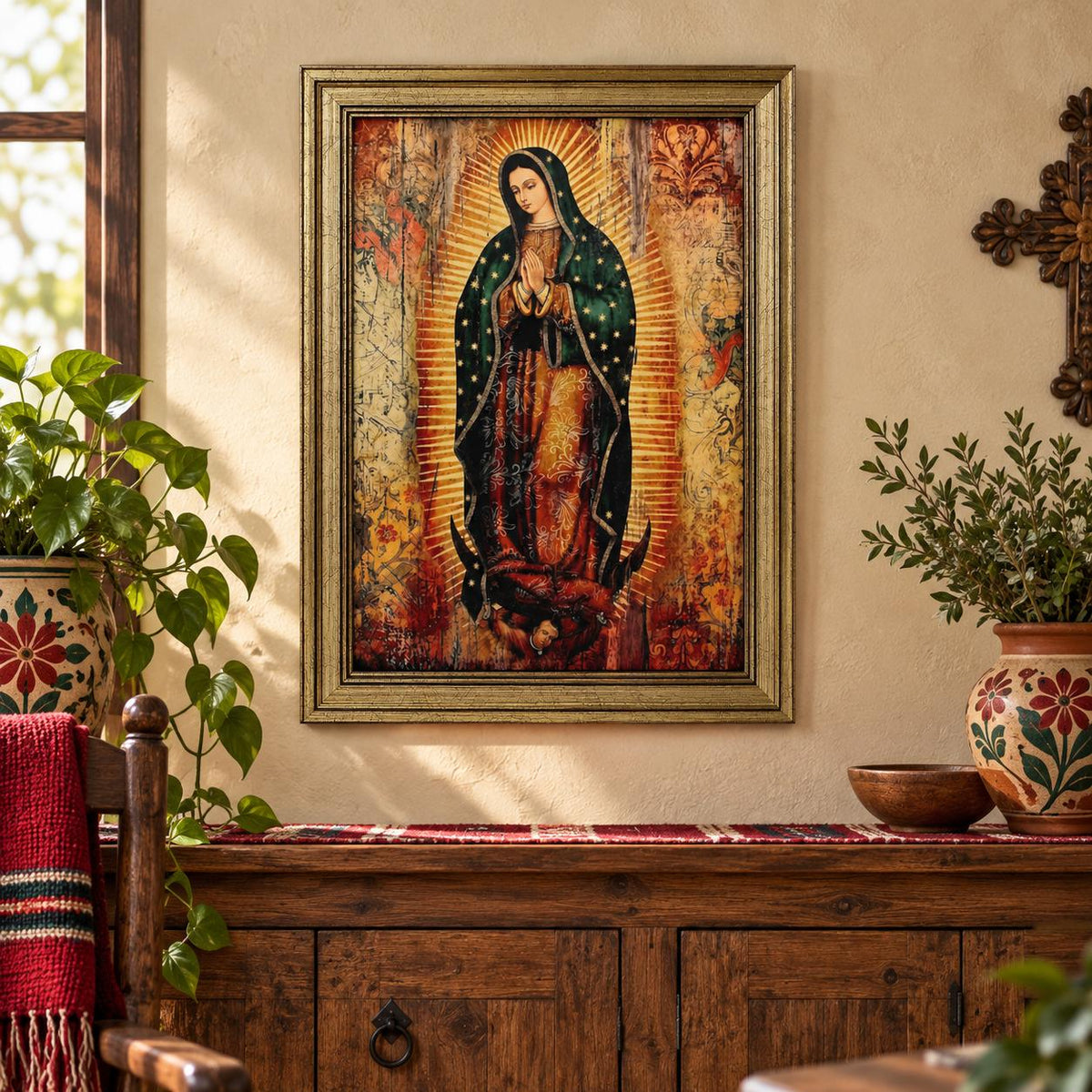 Cuadro de la Virgen de Guadalupe — A021 — Producto en un ambiente del hogar