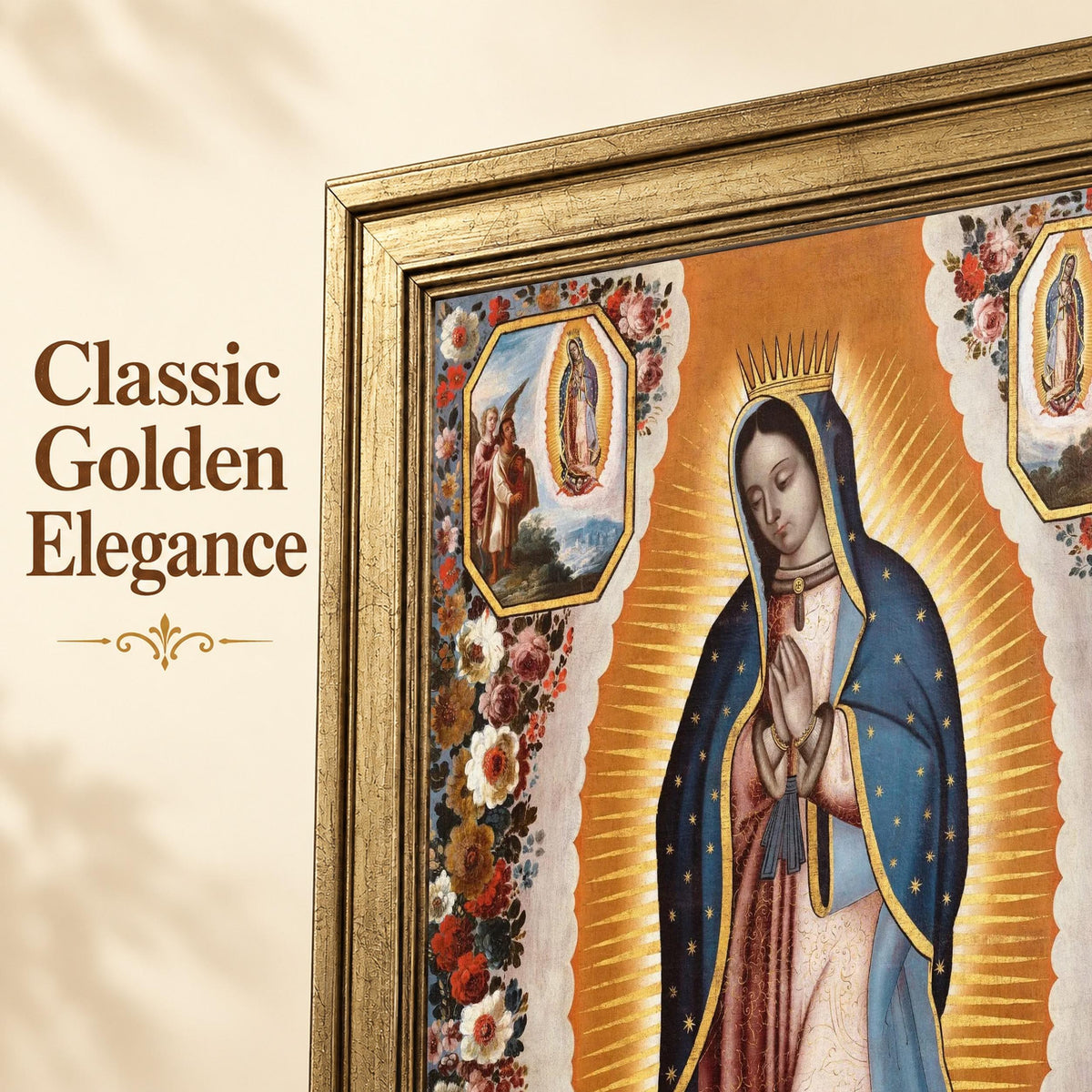 Cuadro de la Virgen de Guadalupe — A025 — Detalle del marco y la imagen impresa