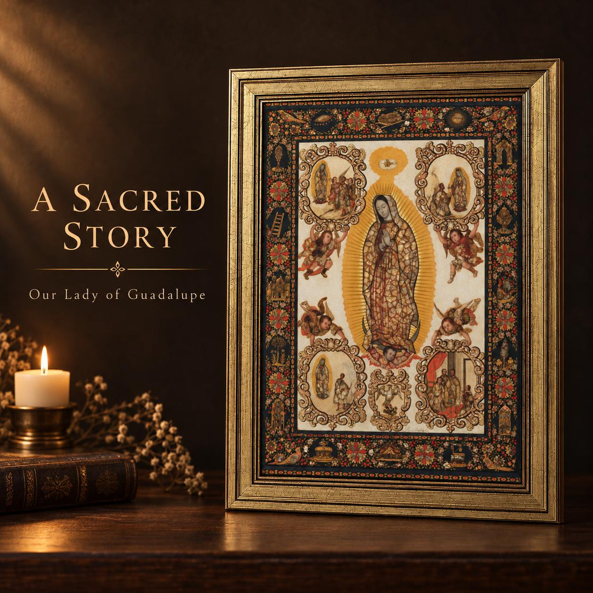 Cuadro de la Virgen de Guadalupe — A022 — Producto en un ambiente del hogar