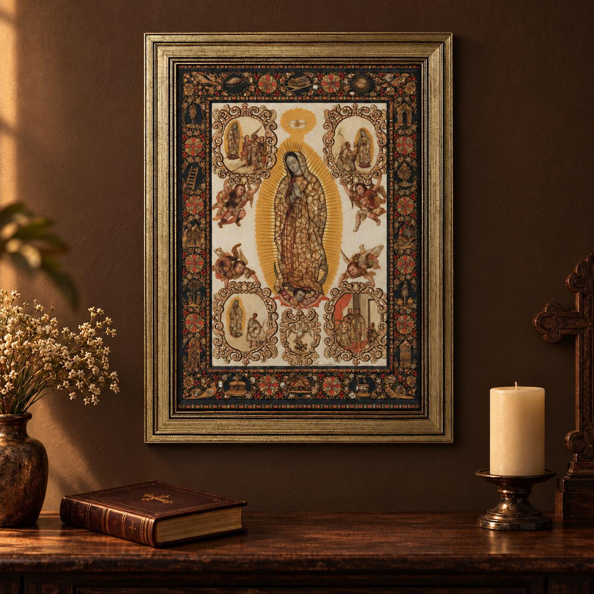 Cuadro de la Virgen de Guadalupe — A022 — Producto en un ambiente del hogar