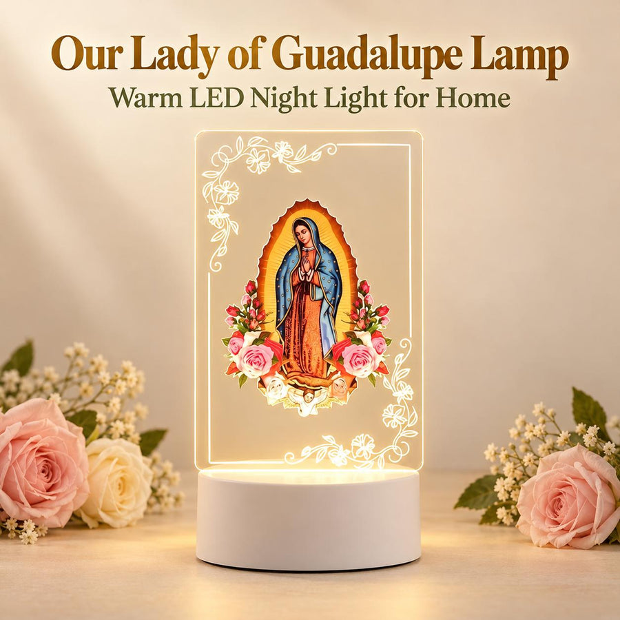 Our Lady of Guadalupe Acrylic Night Light — Floral Panel — Primary catalog image