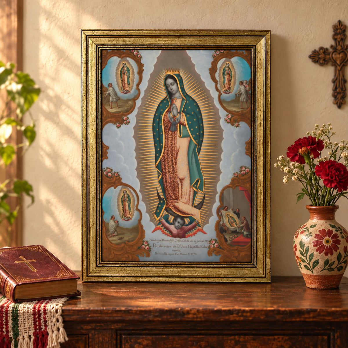 Our Lady of Guadalupe Framed Print — Heritage — Product styled in a home prayer corner