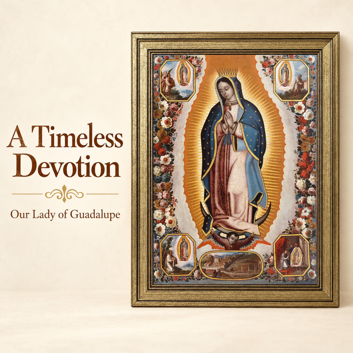 Cuadro de la Virgen de Guadalupe — A025 — Ilustración de detalles del catálogo