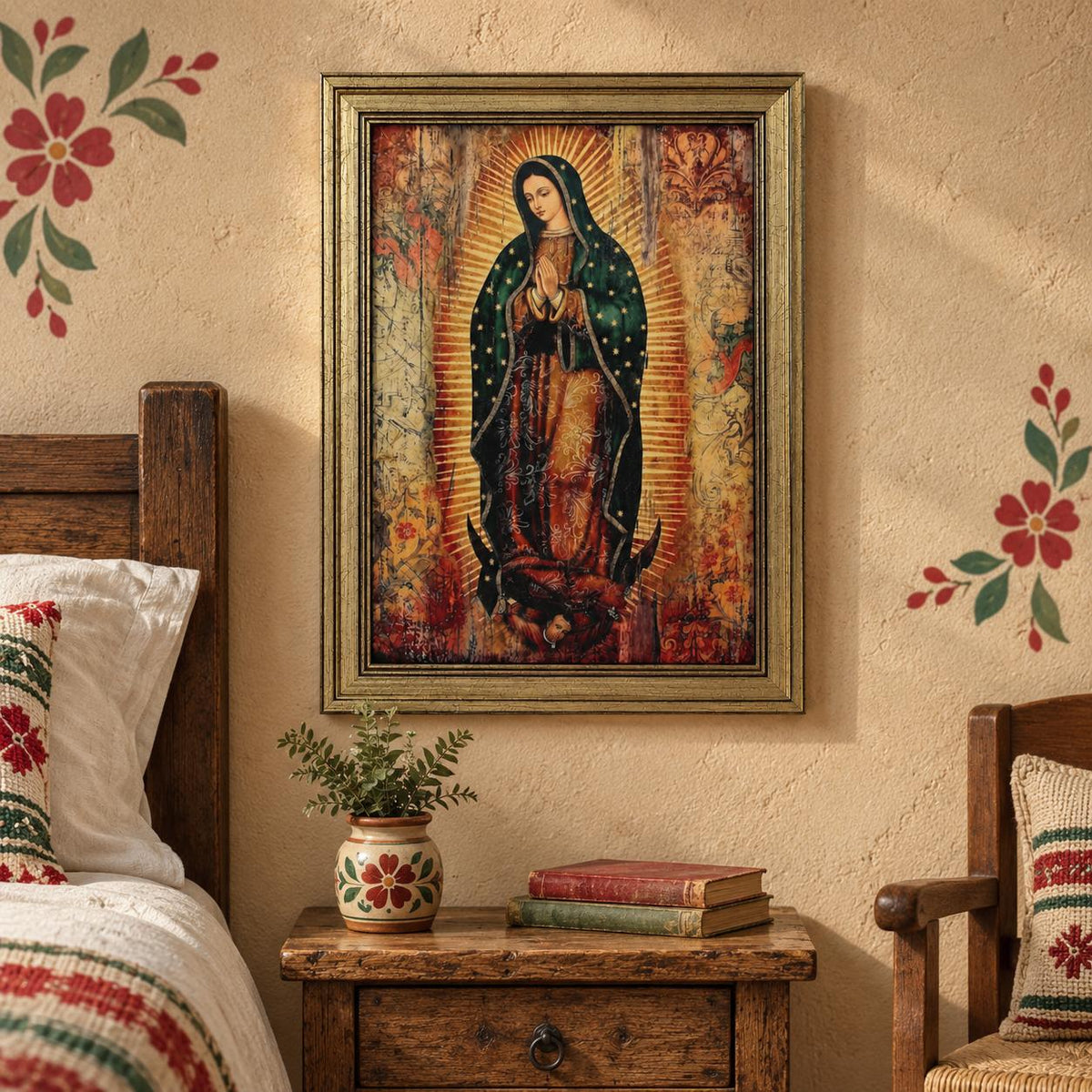 Cuadro de la Virgen de Guadalupe — A021 — Producto en un rincón de oración en casa
