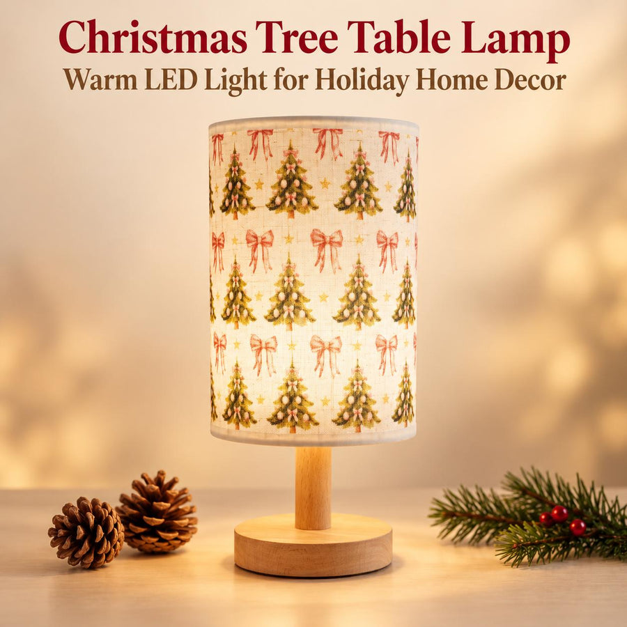Christmas Fabric Table Lamp — Tree & Bow — Primary catalog image