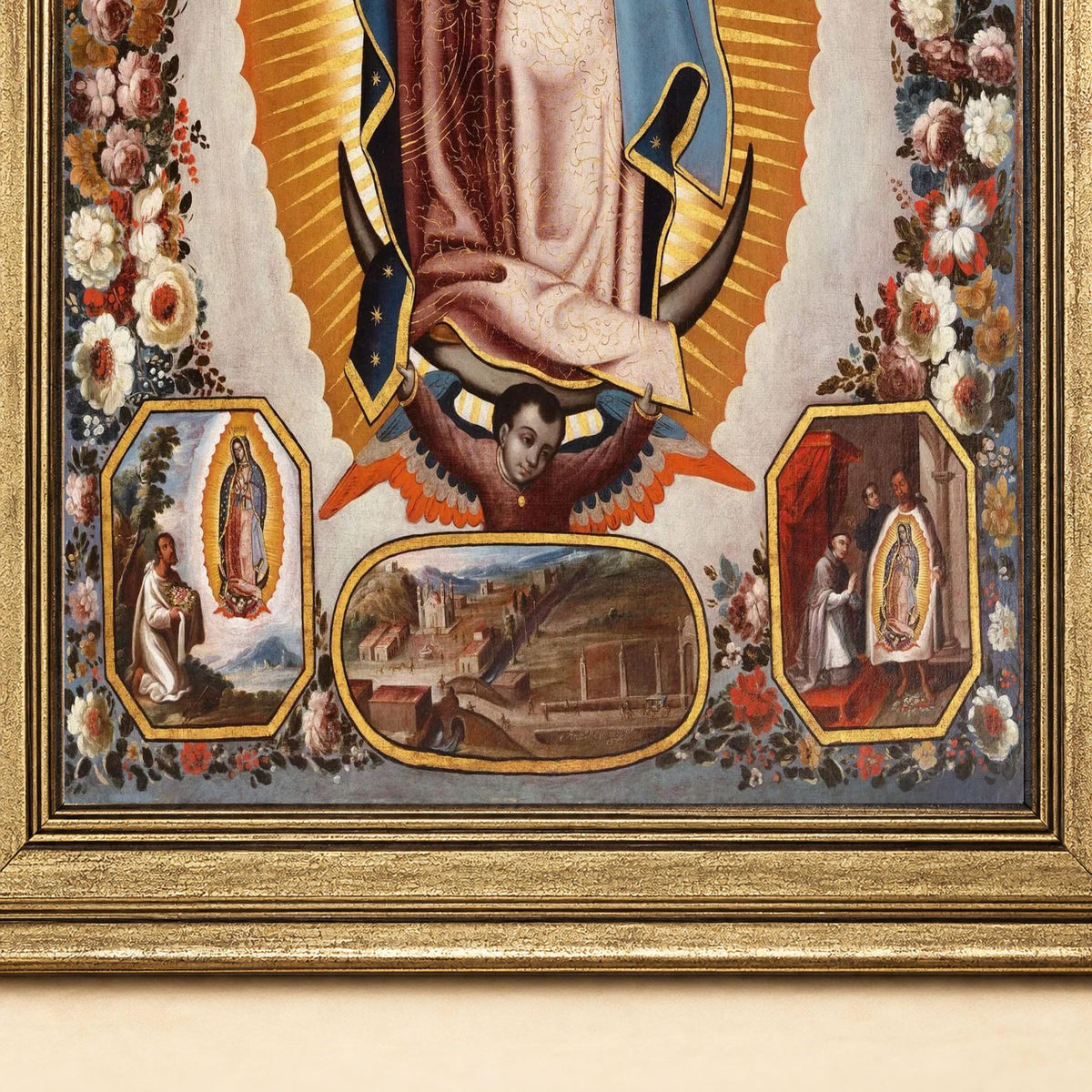 Cuadro de la Virgen de Guadalupe — A025 — Detalle del marco y la imagen impresa