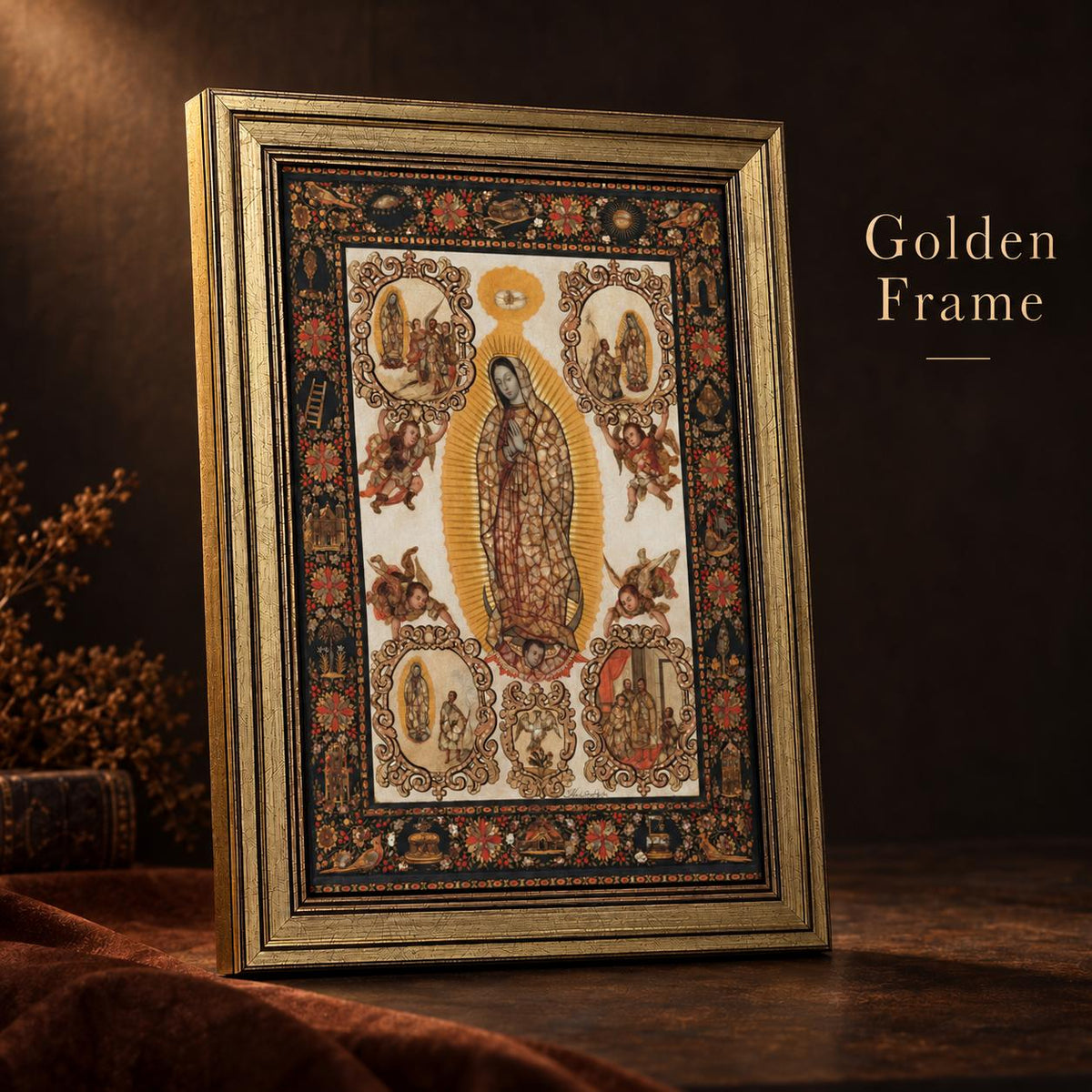 Cuadro de la Virgen de Guadalupe — A022 — Vista del producto en ángulo
